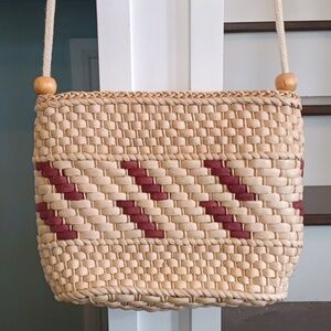 @ Vintage Woven Straw Tan and Brown Crossbody Bag